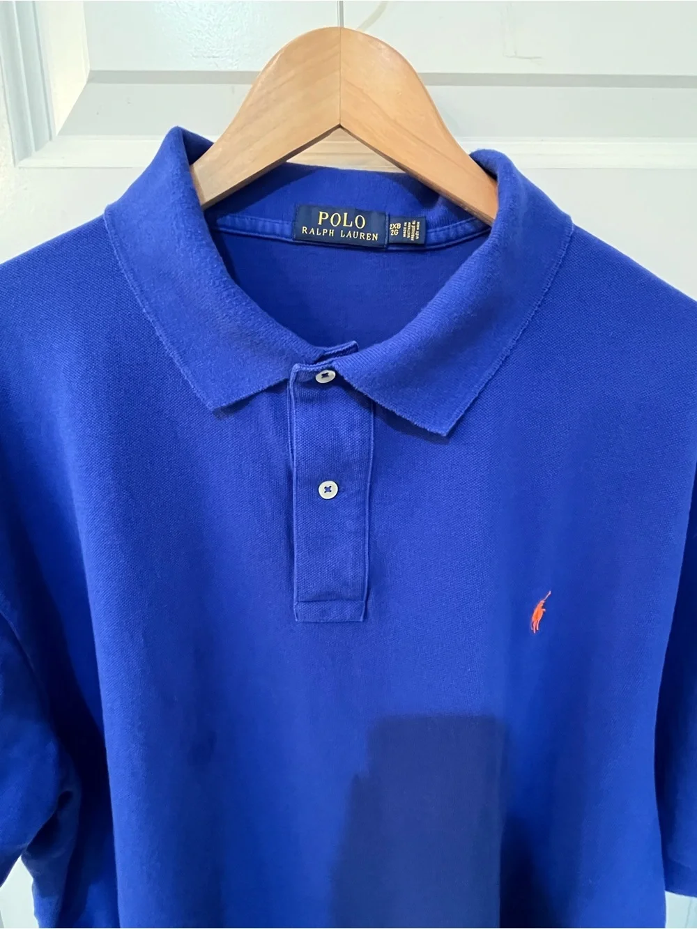 Polo Ralph Lauren Mens 2XB Blue Pique Cotton Classic Fit Short Sleeve Polo Shirt